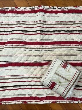 Ballard Designs Striped Red, Brown and White Quilted Euro Sham 26” x 26”